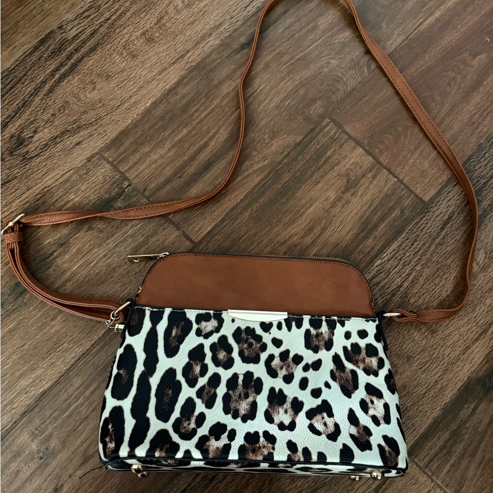 Leopard Print Crossbody Bag with Brown Accents
